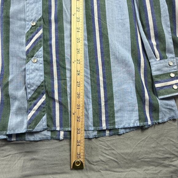 Vintage Wrangler Western Pearl Snap Shirt Mens XLT Tall Vertical Striped Green - Picture 4 of 14